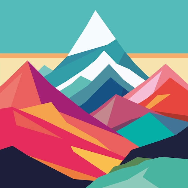 ベクトル 山の平らなカラーイラスト 抽象的なシンプルな風景 カラフルな丘 多色の抽象