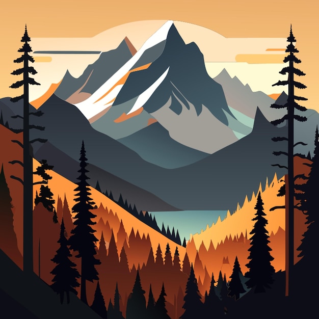 Vector mountains forest trees high resolution extremely detailed vector illustration