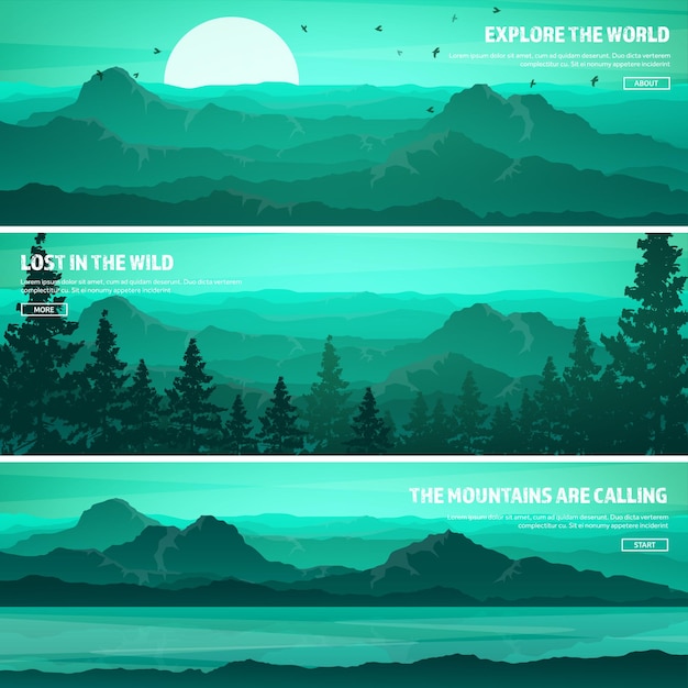 mountains and forest wild nature landscape travel and adventure panorama into the woods horizon line