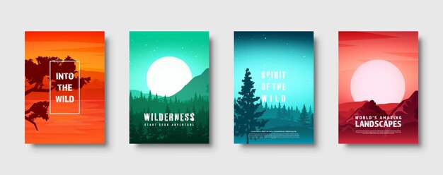 Mountains and forest wild nature landscape travel and adventurepanorama into the woods horizon linetreesfog vector illustration