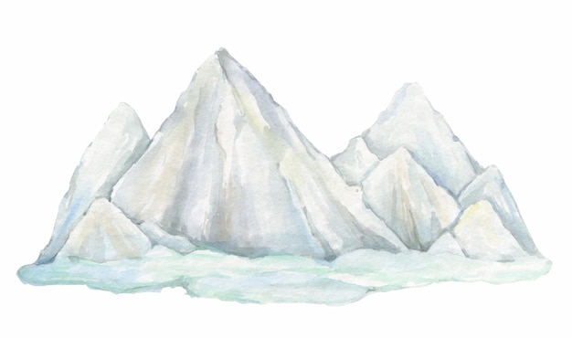 Mountains frozen glaciers Watercolor landscape painted in watercolor