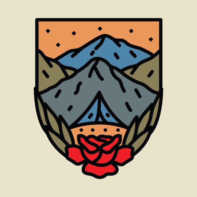Disegno della maglietta di arte di vettore dell'illustrazione grafica delle montagne