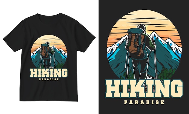 산 하이킹 옥외 모험 여행 포도 수확 인쇄술 티셔츠 디자인 황야 풍경