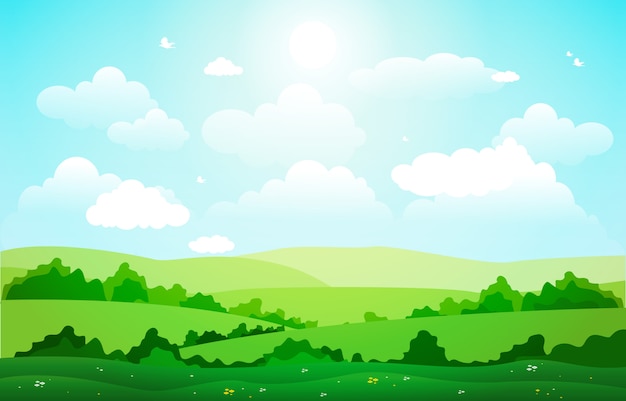 Mountains Hills Green Grass Nature Landscape Sky