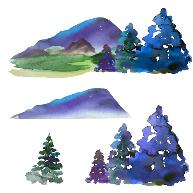 Mountains and hills watercolor drawing abstract natural backgroundmountains and hills watercolor drawing abstract natural background