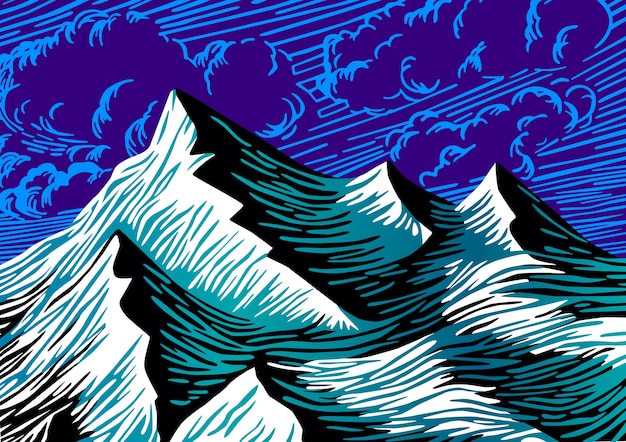 Mountains illustration. color line style drawing