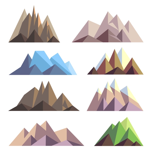 ベクトル 風景のための多角形折り紙のスタイル要素の山々。山のピーク、イラストのセット
