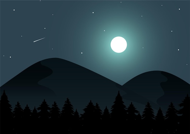 mountains landscape and full moon at night vector