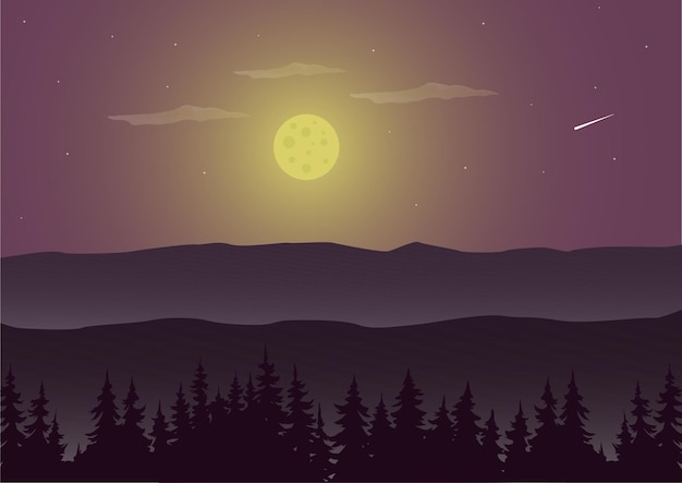 mountains landscape and full moon with purple tone vector