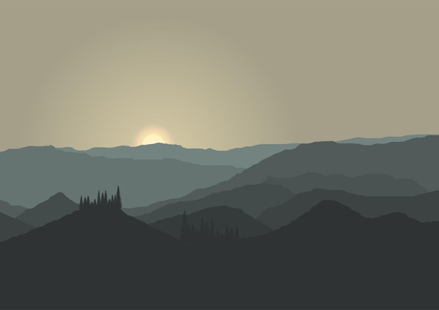 Vector mountains landscape sunset vector illustration