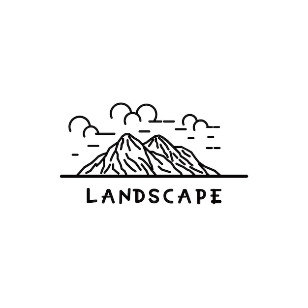 Vettore paesaggio di montagne con design del logo del profilo dell'arte della linea nuvola