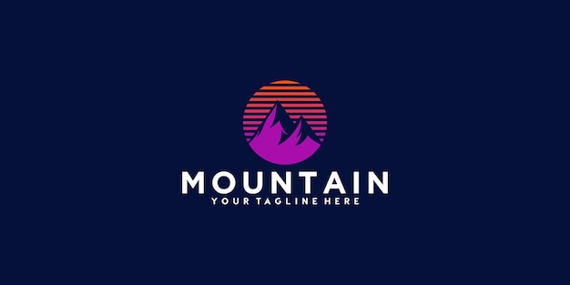 Mountains logo silhouette on stripes background