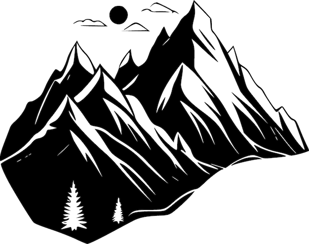 Montagne minimalista e logo piatto illustrazione vettoriale