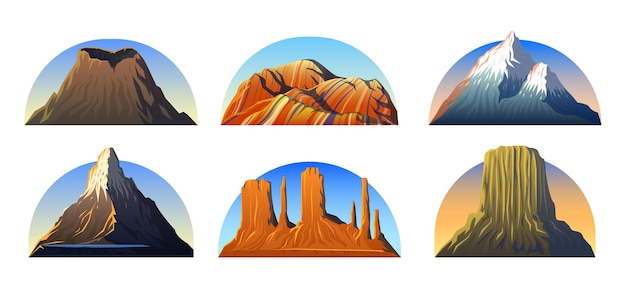 Vector mountains peaks landscape early in a daylight big set monument valley matterhorn roraima fuji