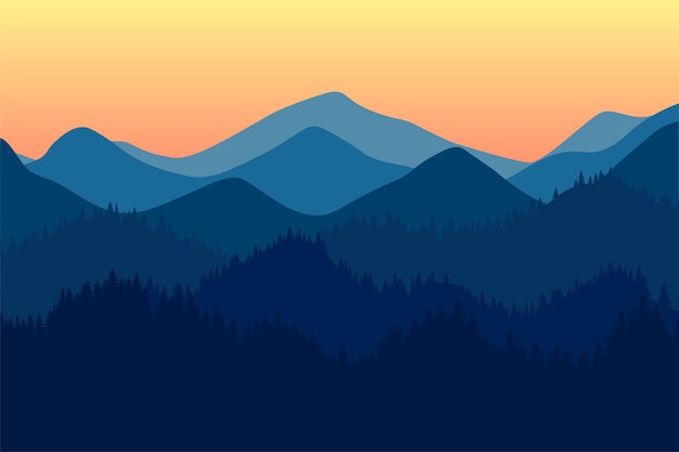 Mountains range morning or evening landscape with fog and forest sunrise and sunset in mountain