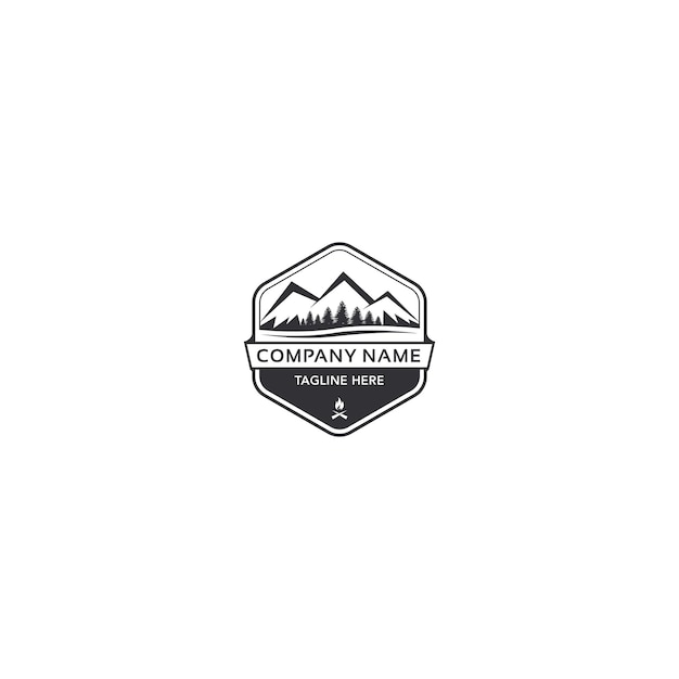 Vector mountains and rivers logo design hexagon style