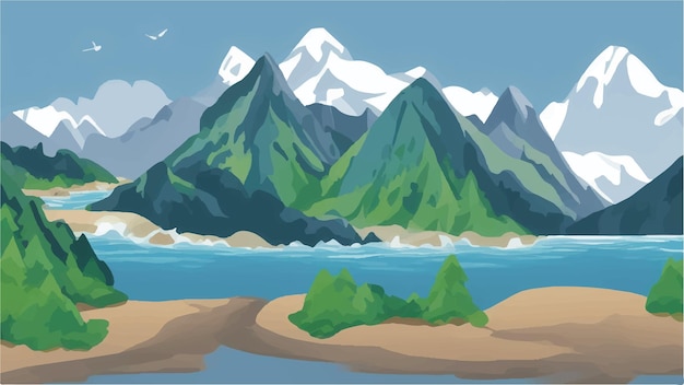 Vector mountains and rivers vector illustration