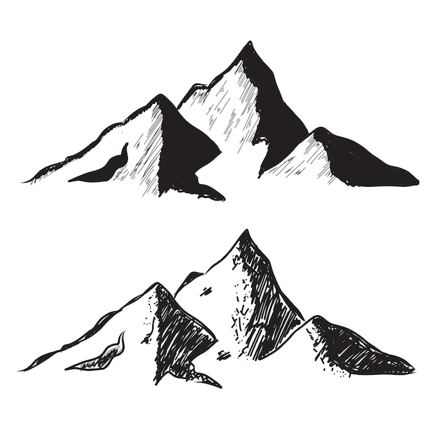 Vettore set di montagne cime rocciose disegnate a mano illustrazione vettoriale