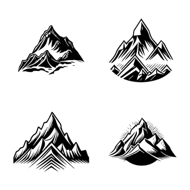 Mountains Set logo hand drawn Illustration