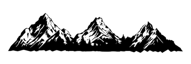 Vector mountains silhouettes black and white vector illustration isolated on white background