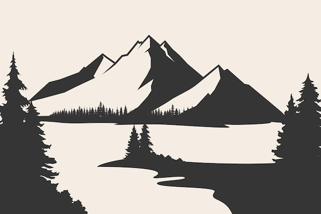 山のシルエット山のベクトル屋外のデザイン要素の山のベクトル山の風景の木松のベクトル山の風景