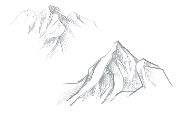 Montagne schizzo disegno a mano illustrazione isolato su bianco