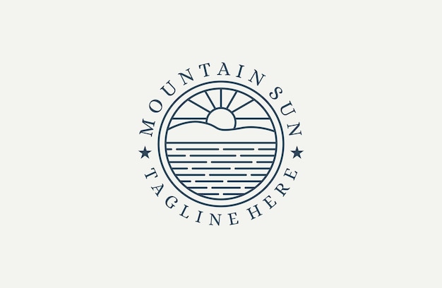 Mountains sun Logo Design Vector Template.for vintage and retro design