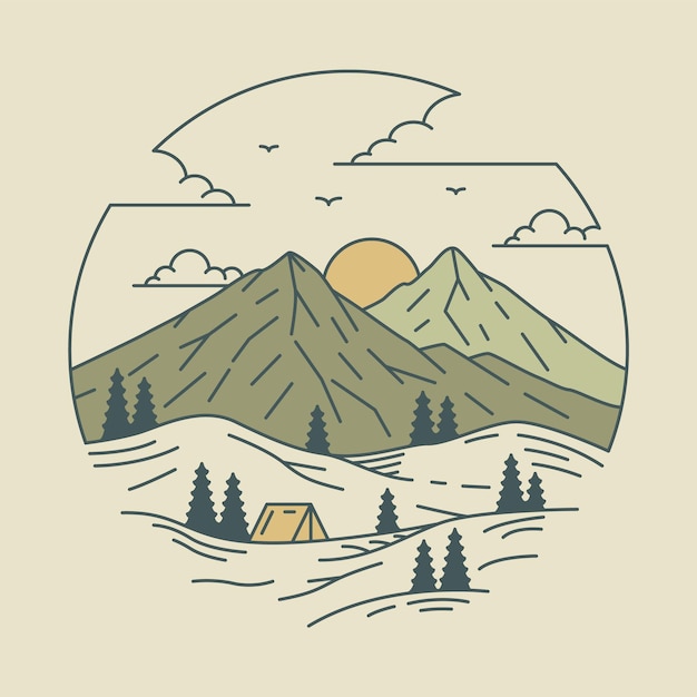 Mountains and sunrise graphic illustration vector art tshirt design