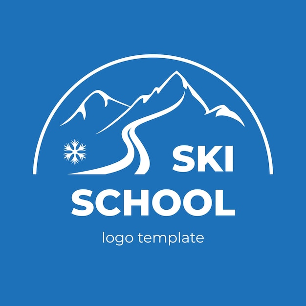 Le montagne e il sentiero della pista da sci modello di logo per una stazione sciistica o una scuola di sci