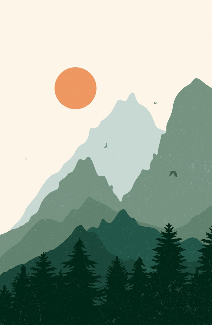 Vector mountains and trees illustration