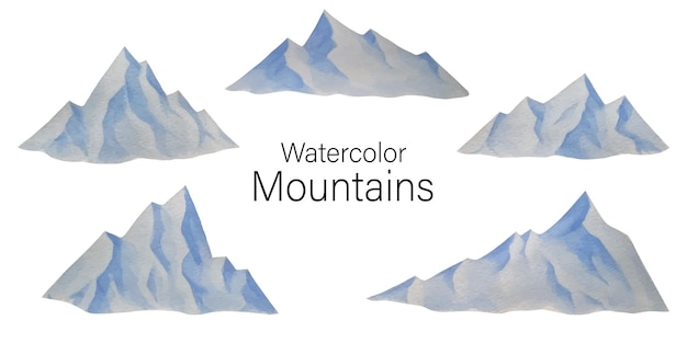 Montagne dell'acquerello insieme delle montagne dell'acquerello di vettore