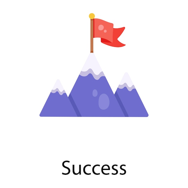 Горы с флагом, плоский значок успеха в бизнесе