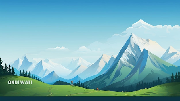 Vector mountains with a lake and mountains