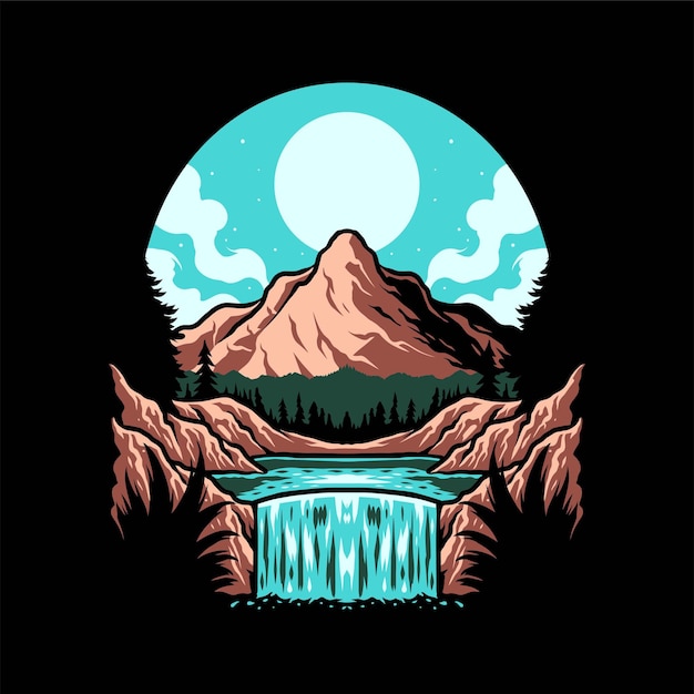 Vector mountains with river t-shirt graphic design