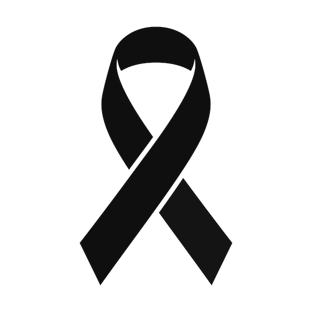 Mourning black ribbon flat vector icon isolated