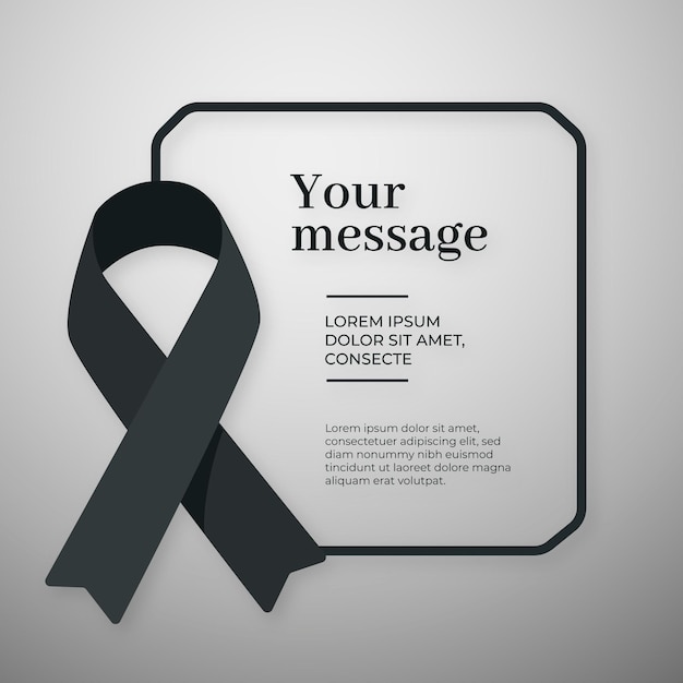 Mourning black ribbon with message