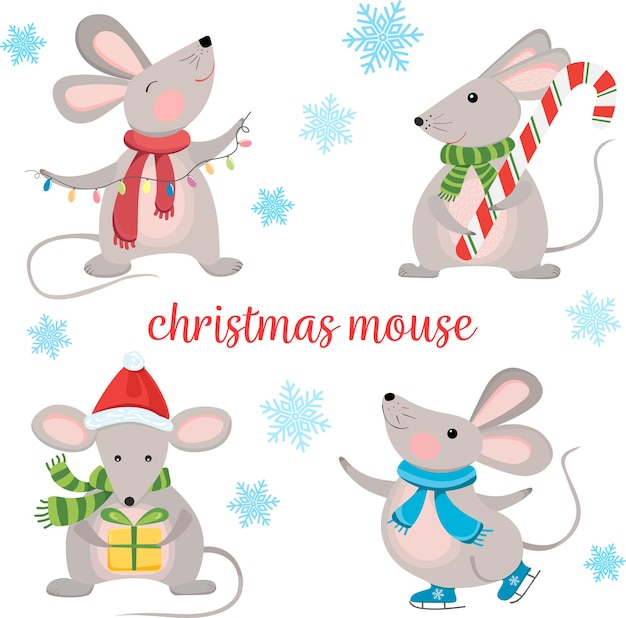 Vector mouse christmas set