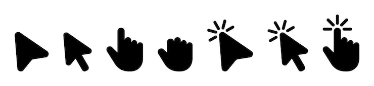 Vector mouse click cursor and loading icon for interface computer mobile app animation or ui design mouse pointer black fill vector illustration on transparent background hand pointer symbol with finger