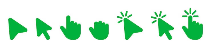 Vector mouse click cursor and loading icon for interface computer mobile app animation or ui design mouse pointer green fill vector illustration on transparent background hand pointer symbol with finger