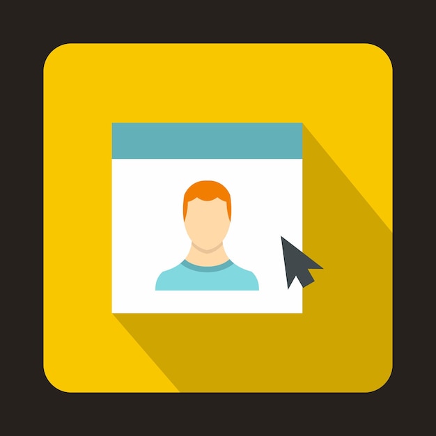 Vector mouse cursor pointing to a person on monitor icon in flat style on a yellow background vector illustration