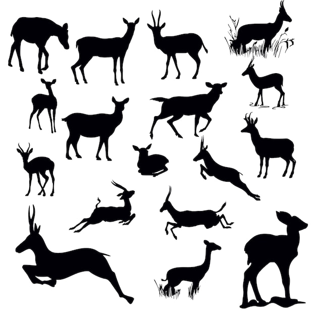 Vector mouse deer silhouette set