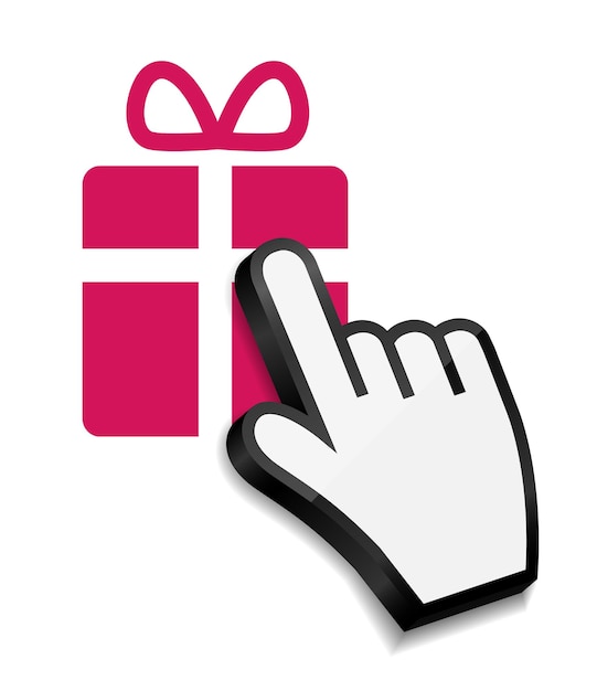 Mouse hand cursor on gift vector illustration