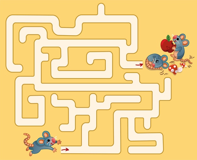 Vector mouse labyrinth game for kids vector illustration