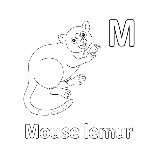 Mouse Lemur Alphabet ABC Isolated Coloring Page M