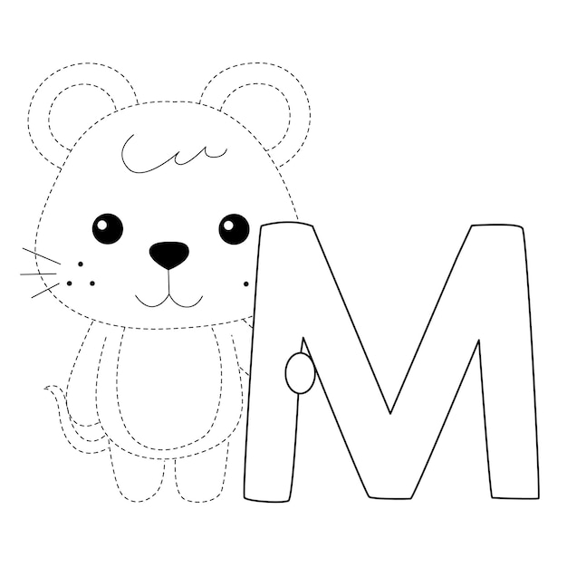 Vector mouse line art practice drawing for children