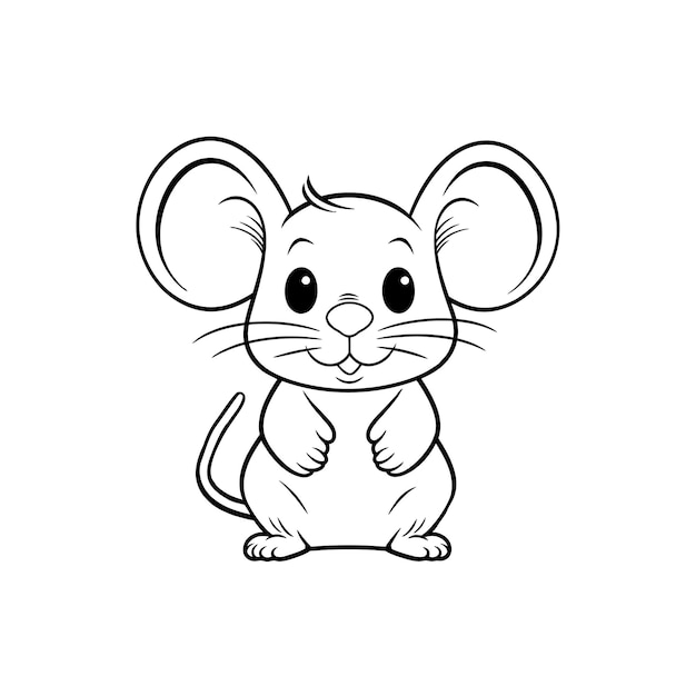 Vettore vettore di schizzo del contorno del mouse illustrazione lineare topo disegnata a mano silhouette monocromatica per colorina