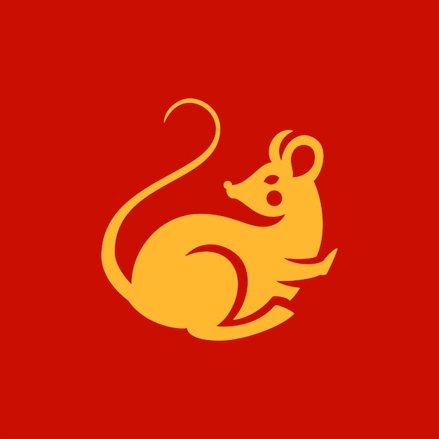 Mouse rat Chinese New Year golden symbol Oriental zodiac traditional animal icon vector flat