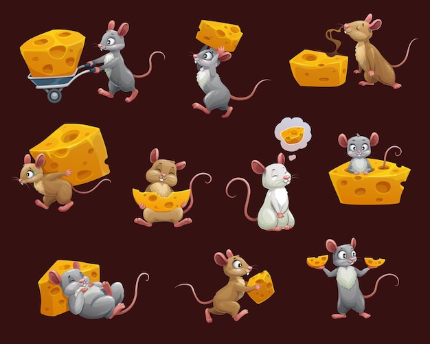 Vector mouse and rat with cheese cartoon