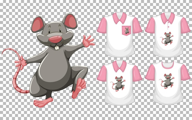 Mouse in stand position cartoon character with many types of shirts