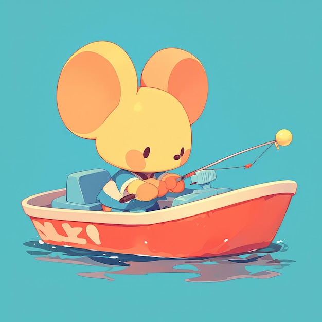 Vector a mouse steering a toy boat in a pond cartoon style